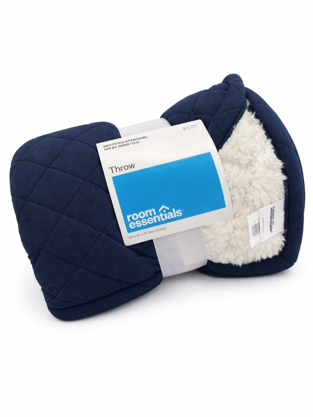 Room Essentials Navy Quilted Throw with White Sherpa